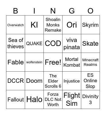 XBOC Bingo Card