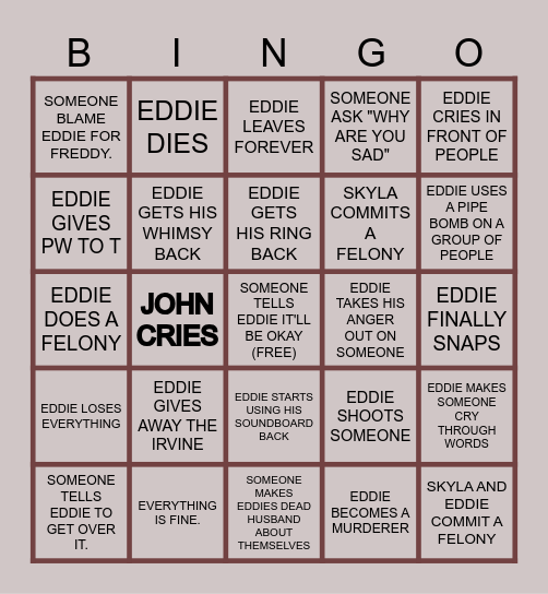 BINGO FOR MY DEAD HUBAND Bingo Card