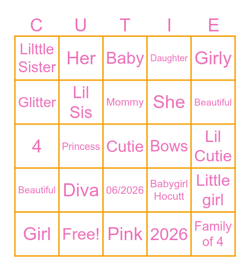 Babygirl Hocutt Bingo Card