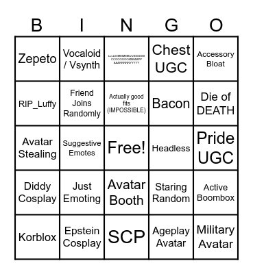 Catalog Avatar Creator Bingo Card