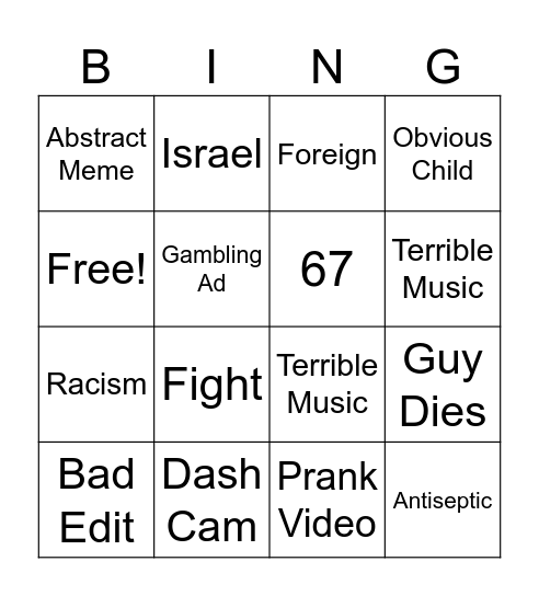 Instagram Reel Bingo Card