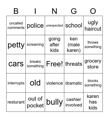 karen Bingo Card