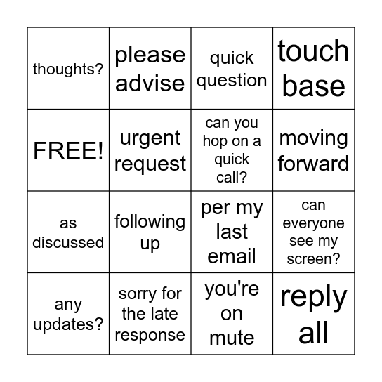 BAD EMAIL BINGO Card