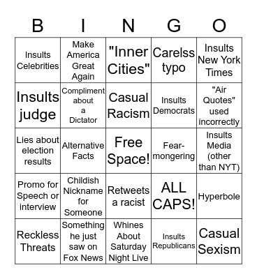 Trump Tweet Bingo Card