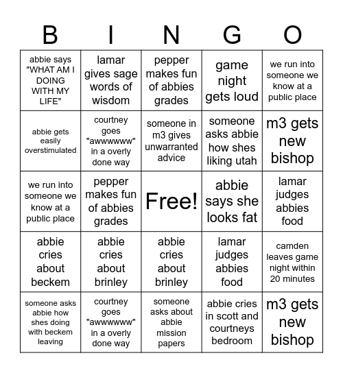 TEXAS TRIP JUNE 2026 Bingo Card