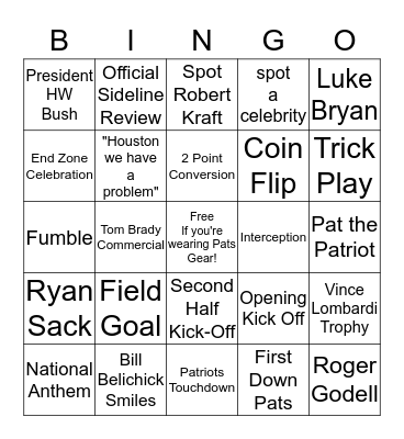 SuperBowl 2017 Bingo Card