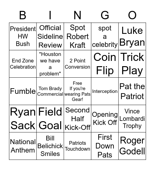 SuperBowl 2017 Bingo Card