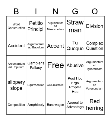 Logical Fallacy Bingo Card