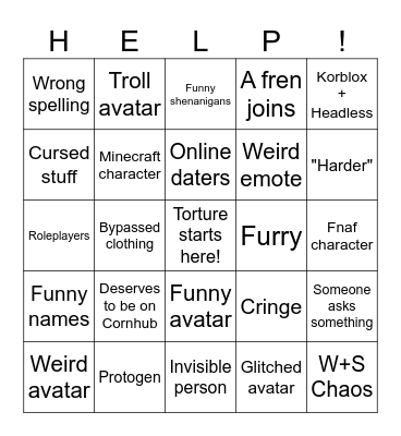 Catalog Avatar Creator Torture Bingo Card