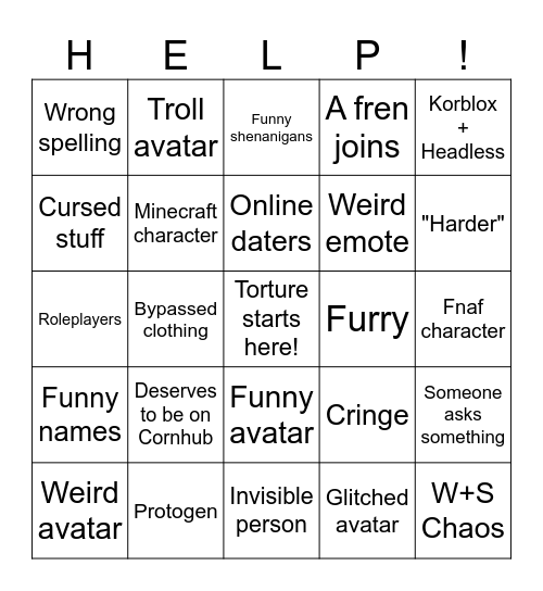 Catalog Avatar Creator Torture Bingo Card
