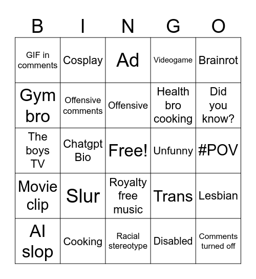Instagram reels bingo Card