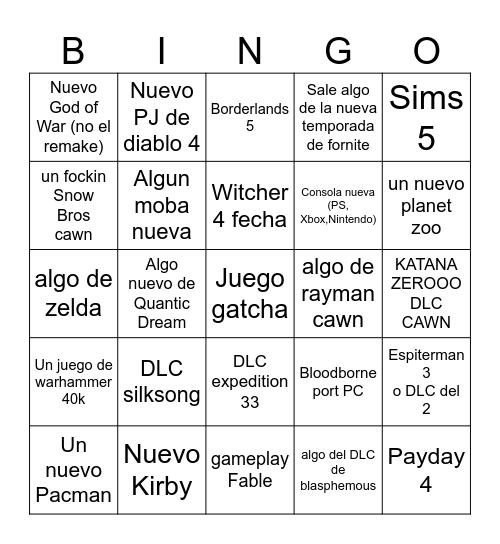 Bingo del pana Sidentler Bingo Card