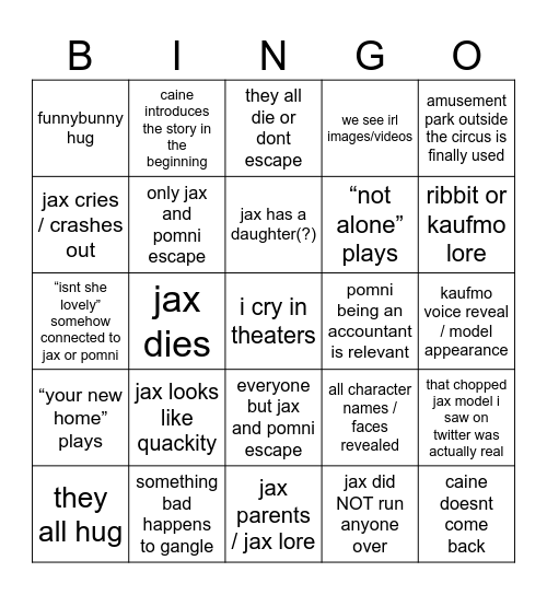 the last act Bingo Card