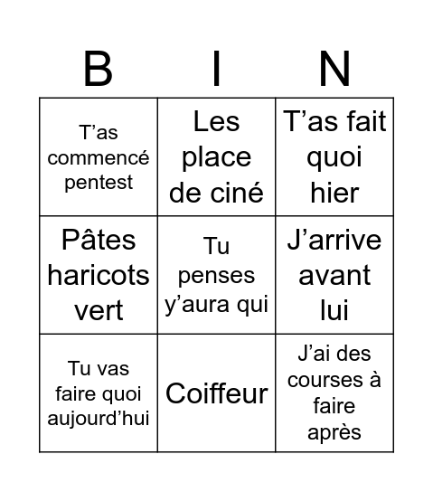 Day Bingo Card
