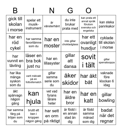 Hitta någon som... Bingo Card