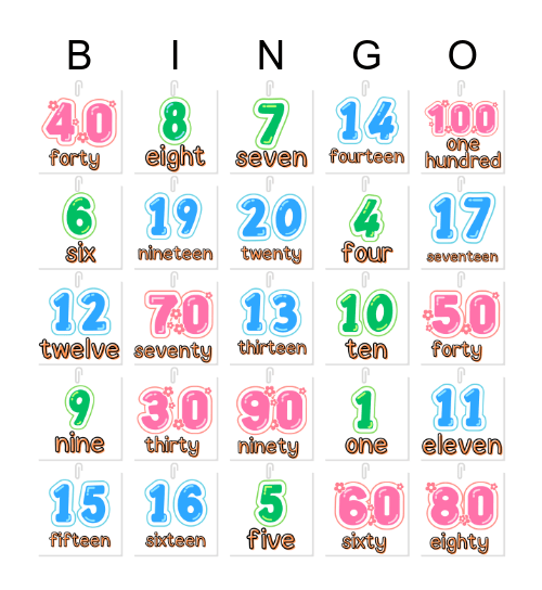Number Bingo Card