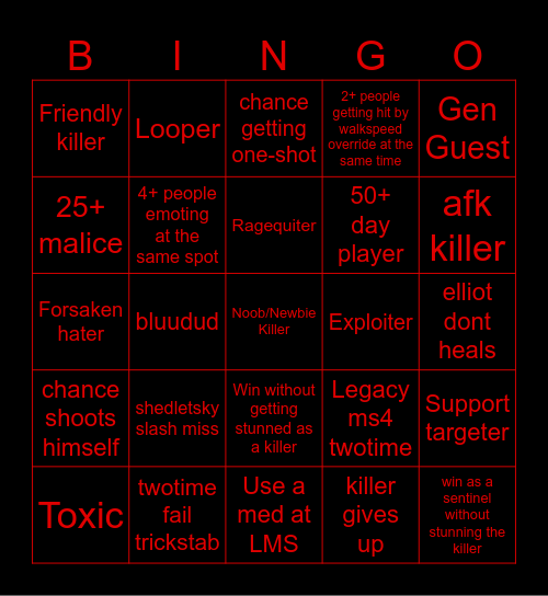 FORSAKEN BINGO! Bingo Card