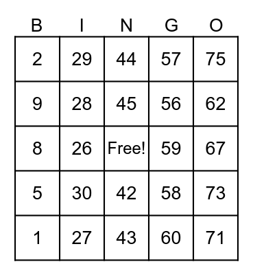 Untitled Bingo Card