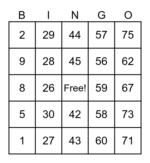 Untitled Bingo Card