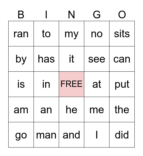 Module 1-3  High Frequency Word Bingo Card