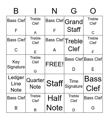 Mr. C's Musical Bingo Card