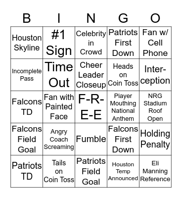 SUPER BOWL 2017 Bingo Card
