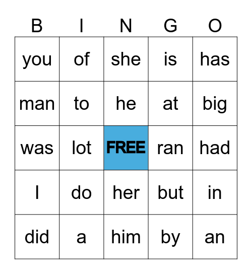 Module 1-5 High Frequency Word Bingo Card