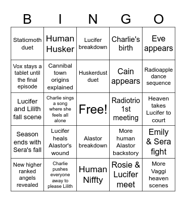 Hazbin Season 3 Bingo Card