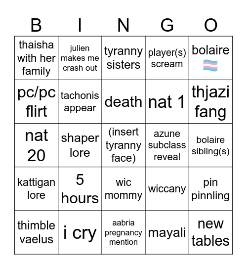 critrole c4e26(?) Bingo Card