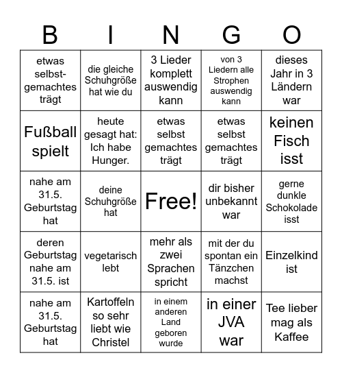 Finde ein Person, die ... Bingo Card