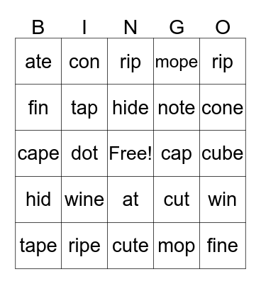 sight words Bingo Card