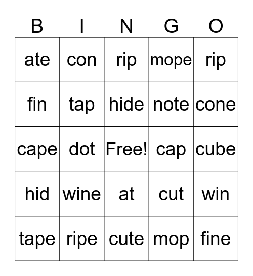 sight words Bingo Card