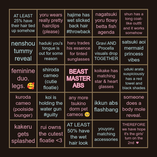 TSUKIUTA NIGHT POOL BINGO Card