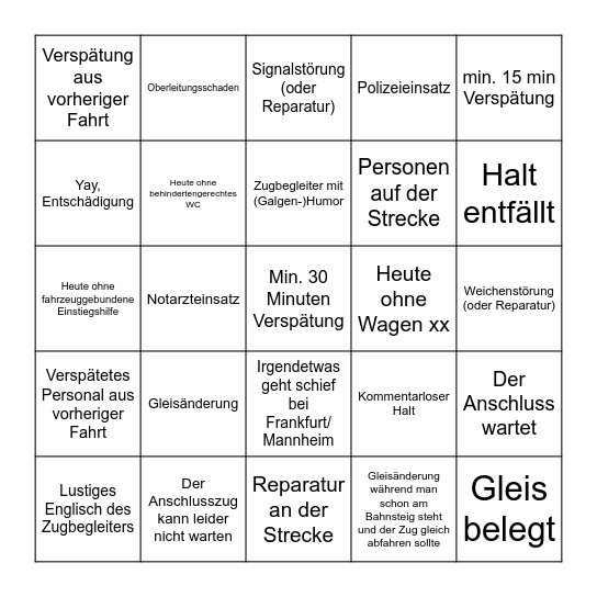 DB Bingo extra lang Bingo Card