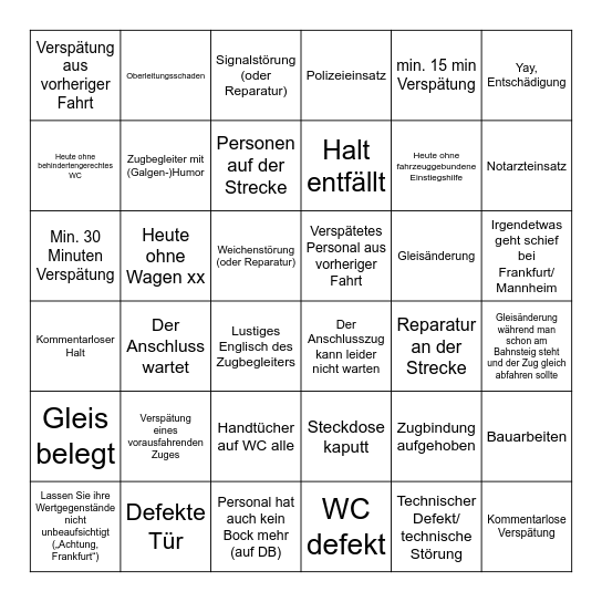 DB Bingo - extra lang (wenns die Fahrt auch wird…) Bingo Card