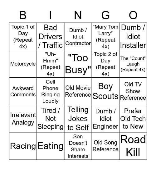 H Bingo Card