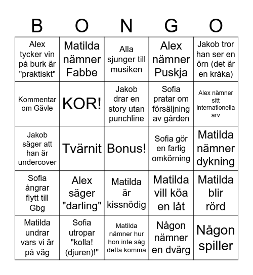 ROADTRIP Bingo Card