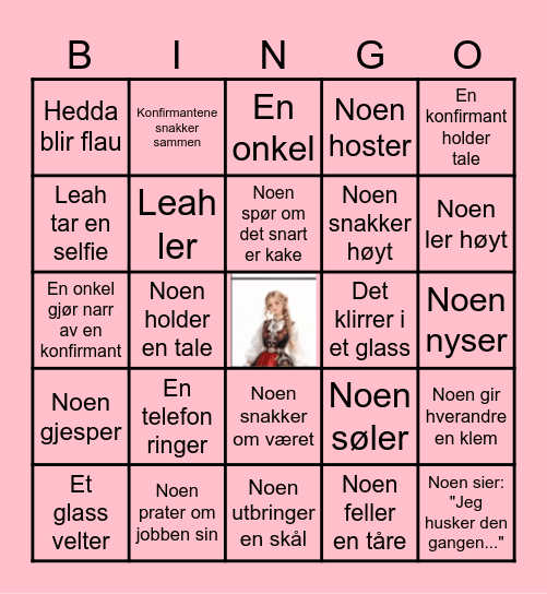 Leah og Heddas konfirmasjon Bingo Card