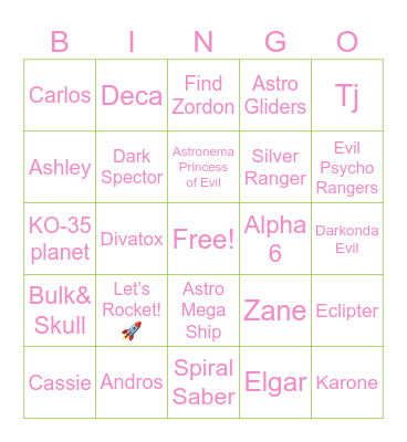 In Space Power Ranger Bingo Card