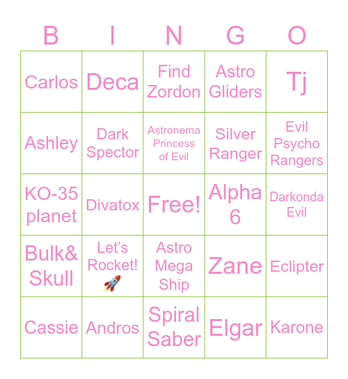 In Space Power Ranger Bingo Card