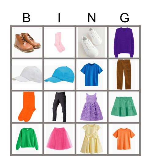 clothes Bingo Card