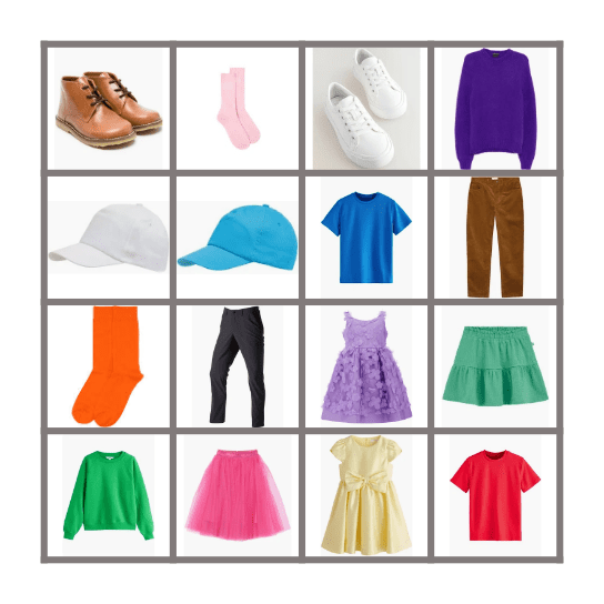 clothes Bingo Card