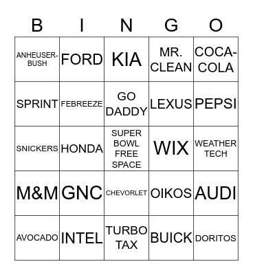 SUPER BOWL BINGO Card