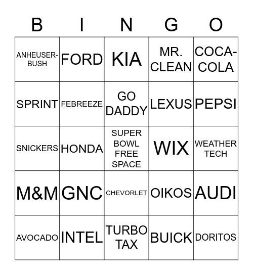 SUPER BOWL BINGO Card