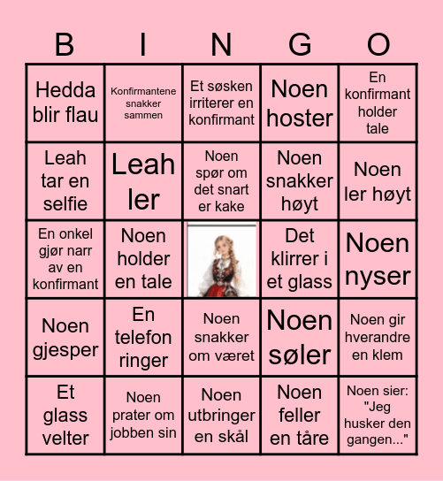 Leah og Heddas konfirmasjon Bingo Card