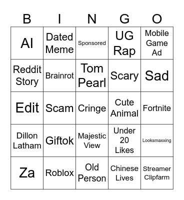 Tiktok Bingo Card