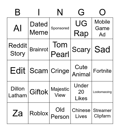 Tiktok Bingo Card