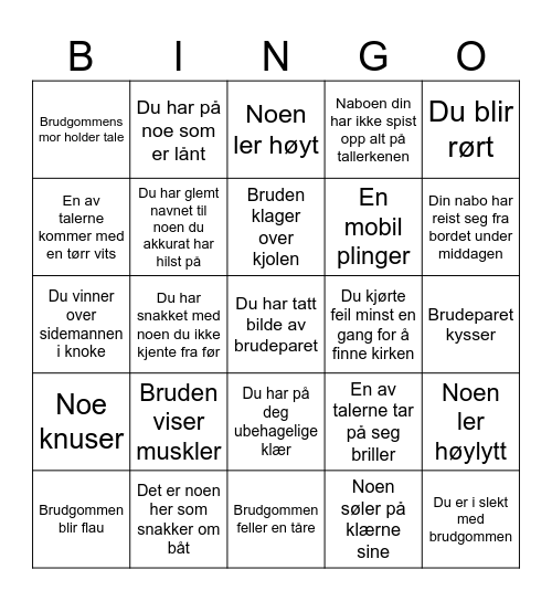 Berit og Marius Bingo Card
