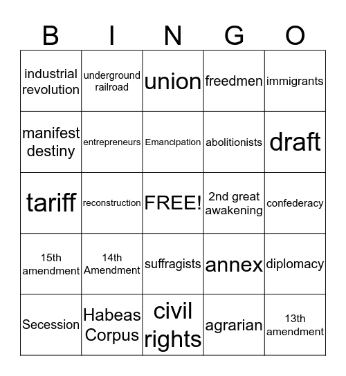 Midterm Vocab Bingo Card