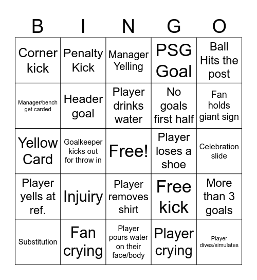 Champions League Bingo Card